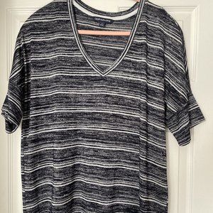 Women’s Calvin Klein Shirt Size Large Striped Navy White Short Sleeve V Neck